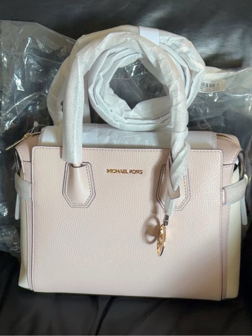 Michael Kors Light Pink Pebbled Leather Satchel with Gold Hardware